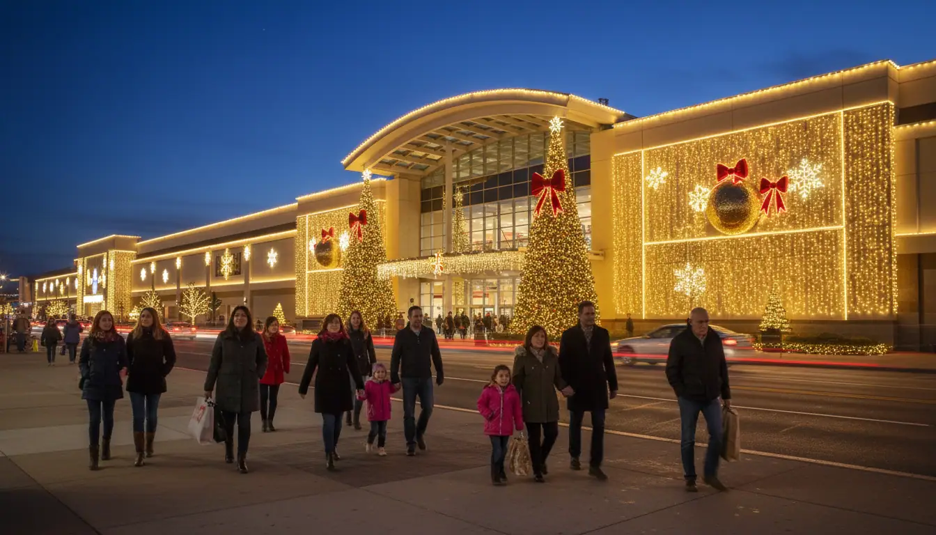 Large-scale commercial holiday lighting display Toronto mall