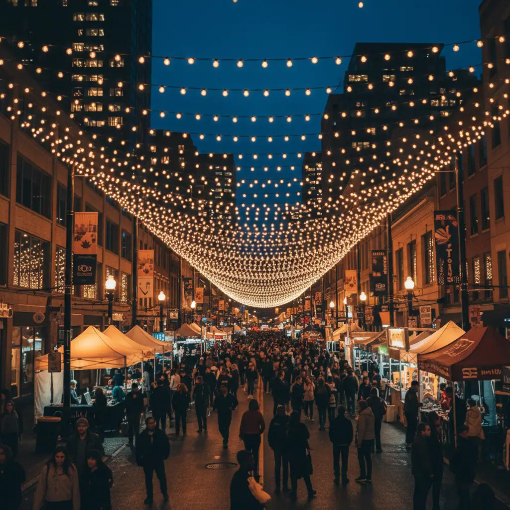 Festival string light installation outdoor event Toronto